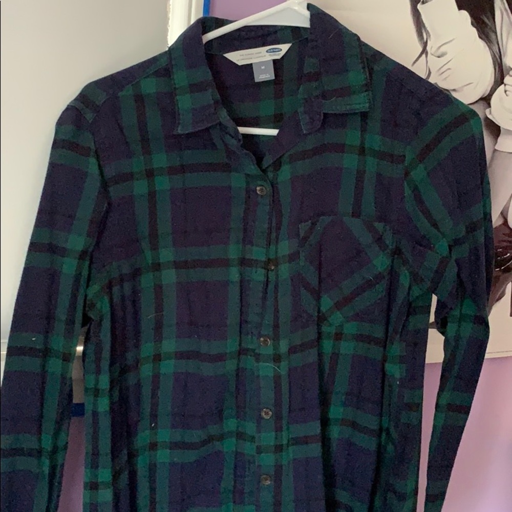 Navy blue and green flannel